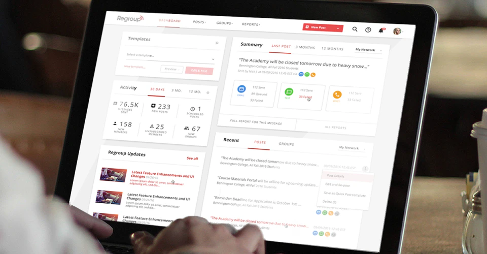 screenshot of Regroup Mass Notification